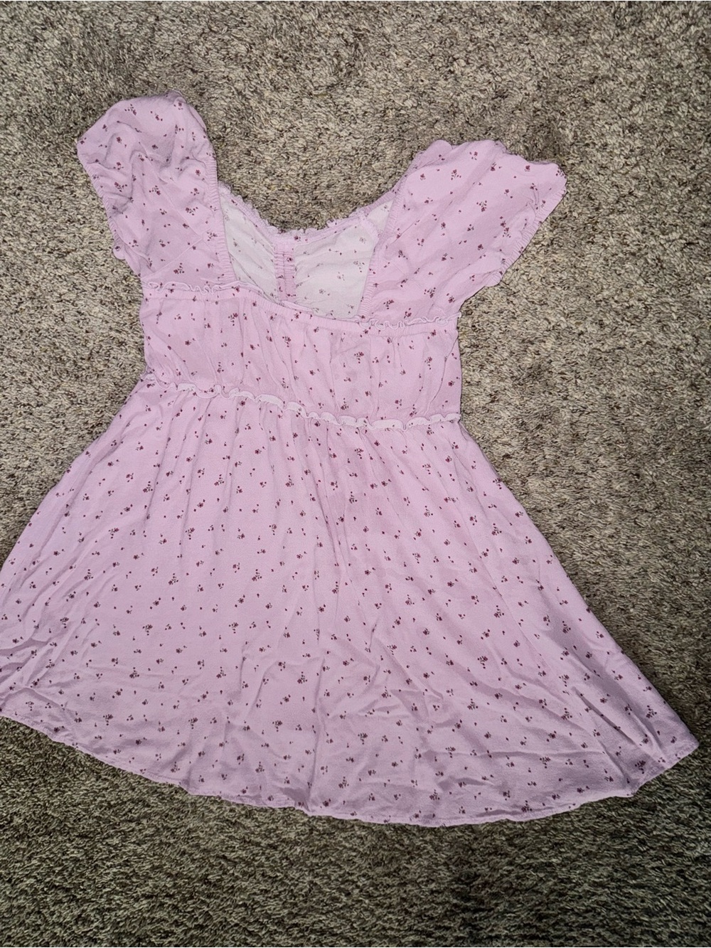 Girls' Pink Floral Casual Dress with Puff Sleeves